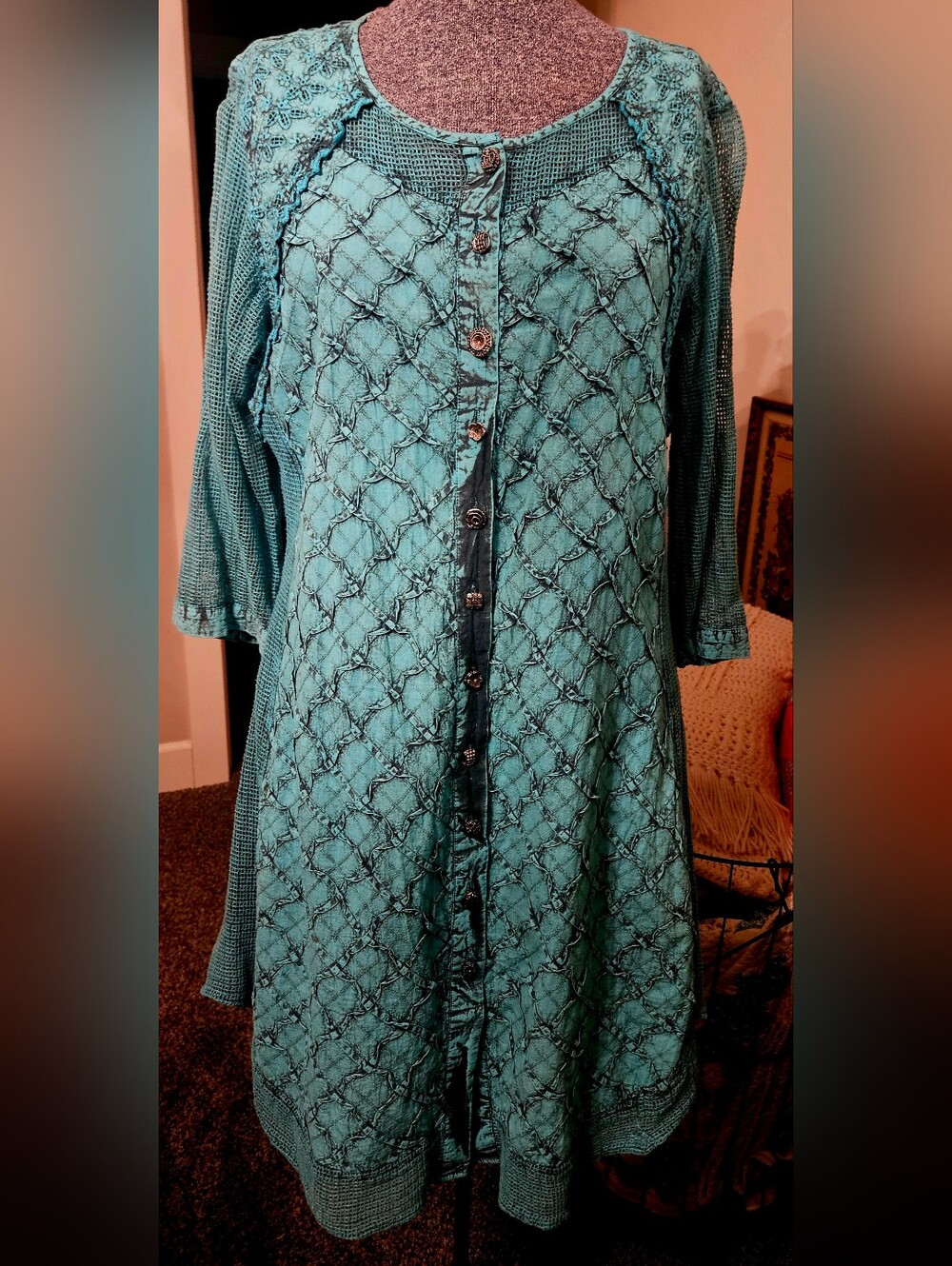 Parsley & Sage Teal High-Low Button-Front Dress